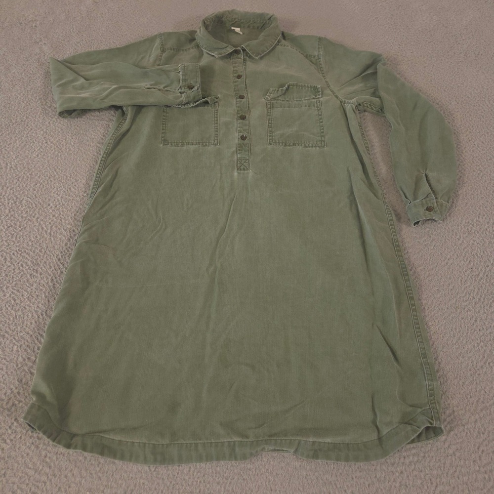 Old Navy Dress Womens L Olive Faded Twill Shirt Tencel Lyocell Utility Safari